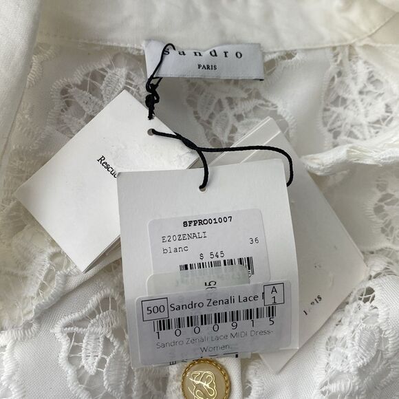 Sandro Zenali White Lace with Leaf Pattern MIDI Dress - Picture 7 of 8